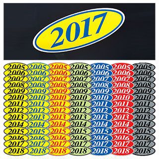 EZ Lettering Car Dealer Windshield Oval Model Year Stickers – 4 Digit, Red And White – Vinyl Decals