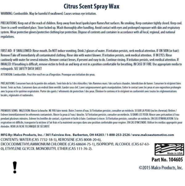 Citrus Scented Spray Wax